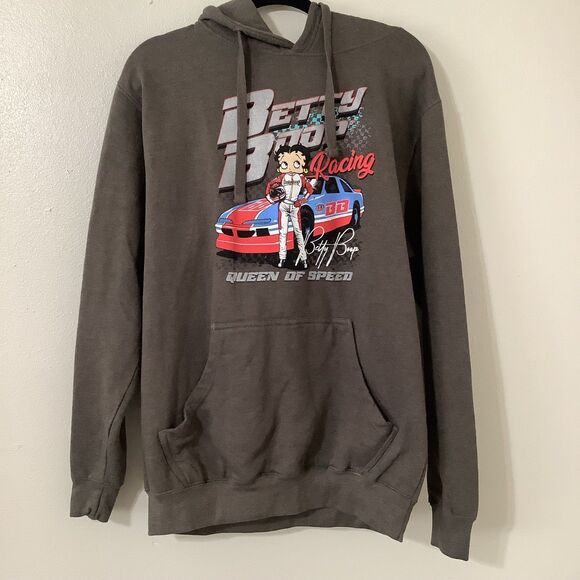 Y2K Grey Betty Boop Racing McBling 2000s Retro Graphic Oversized Hoodie L Casual - Picture 1 of 8